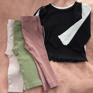 H&M Kids' Ribbed Tops in Pink, Green, and Mauve